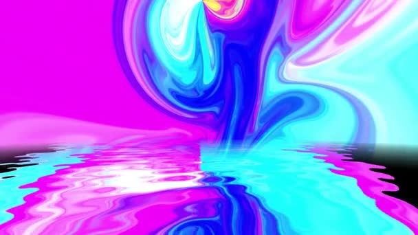 Colorida mezcla de pintura con degradado colores vivos reflejados en el agua — Vídeos de Stock