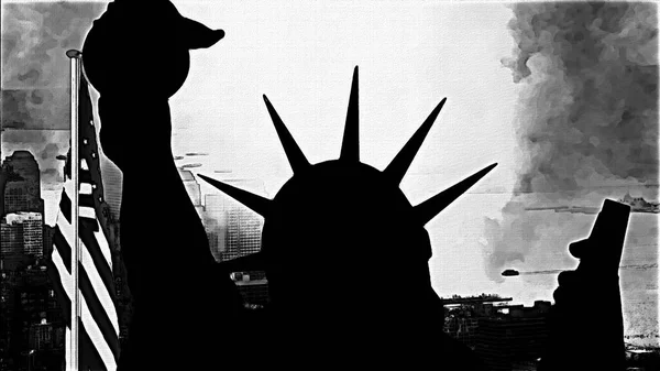 Statue Liberty Hand Draw Digital Art Illustration — Stock Photo, Image