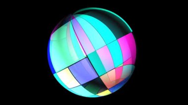 Dönen küre üzerindeki renkli dikdörtgen mondrian biçimi