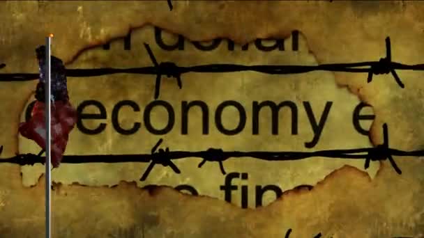USA flagga på pol mot dålig ekonomi — Stockvideo