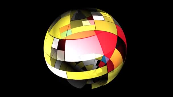 Coloridos rectángulos de estilo mondriano en la esfera giratoria — Vídeos de Stock