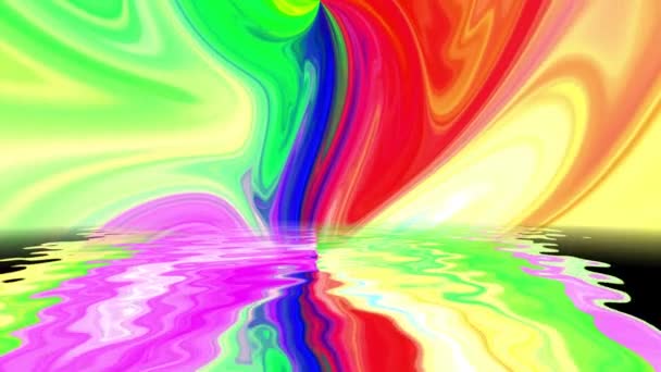Colorida mezcla de pintura con degradado colores vivos reflejados en el agua — Vídeo de stock