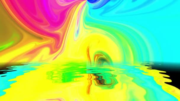Colorida mezcla de pintura con degradado colores vivos reflejados en el agua — Vídeo de stock
