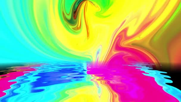 Colorida mezcla de pintura con degradado colores vivos reflejados en el agua — Vídeos de Stock