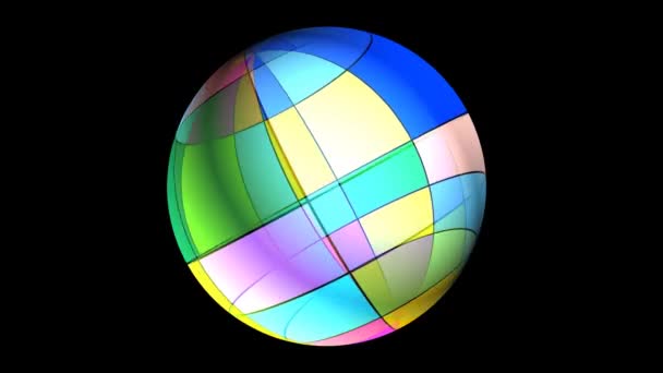 Colorful rectangles mondrian style on rotating sphere — Stock Video