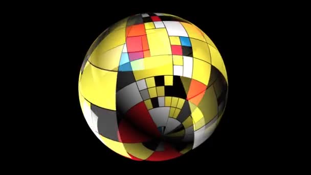 Rectangles colorés style mondrian sur la sphère rotative — Video