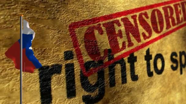 Російський прапор на полюванні проти цензури права говорити — стокове відео