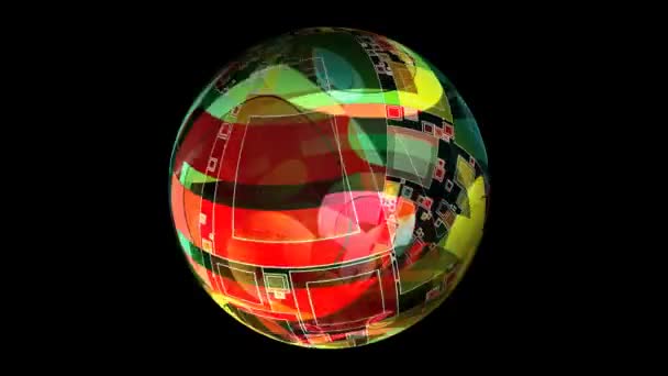 Formas geométricas abstractas y elementos en esfera giratoria — Vídeo de stock