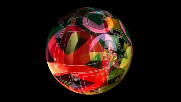 Formas geométricas abstractas y elementos en esfera giratoria — Vídeos de Stock