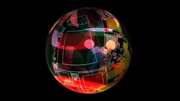 Forme geometrice abstracte și elemente pe sfera rotativă — Videoclip de stoc