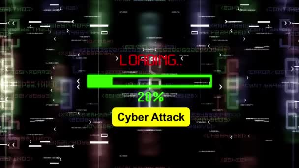 CYber attack loading progress bar over digital background — стоковое видео