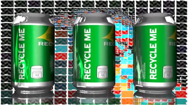 Soda cans with label recycle me — Stock Video