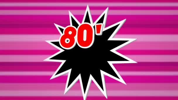 80's party comic pop art text against colorful background – Stock-video