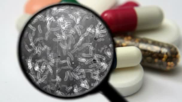 Αναζήτηση για βακτήρια και χάπια φόντο — Αρχείο Βίντεο