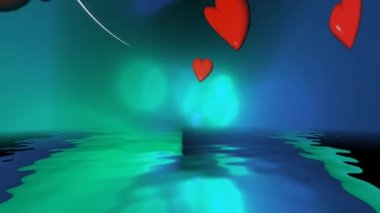 Parlayan ışıklar ve kalp parçacıkları suya yansıyan arka planı severler.