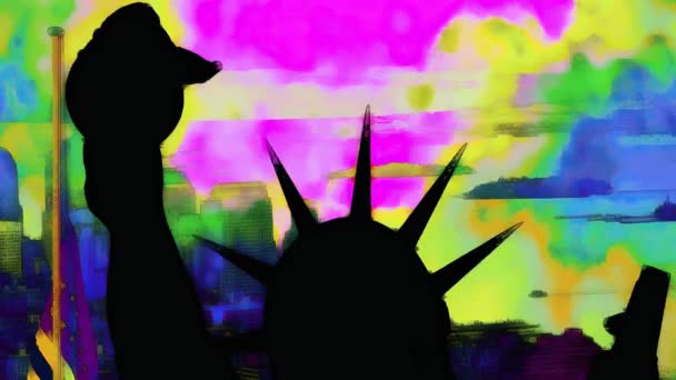 Estatua Libertad Nueva York Efecto Glitch Diseño Estilo Pop Art — Vídeo de stock