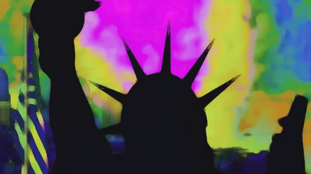 Estatua Libertad Nueva York Efecto Glitch Diseño Estilo Pop Art — Vídeo de stock