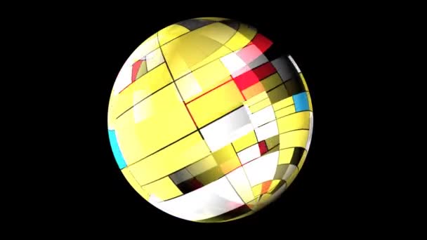 Красочные Прямоугольники Мондрианский Стиль Вращения Сфере — стоковое видео