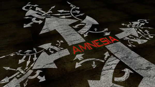 Amnesia Text Crossroad Different Ways Arrows Grunge Background — Stock Photo, Image