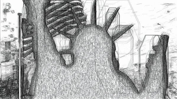 Statue Liberty Hand Draw Digital Art — Stock Photo, Image