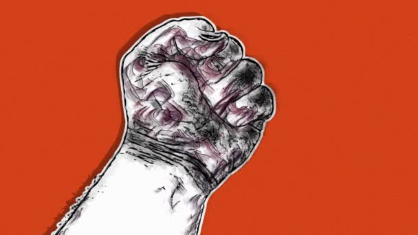 Сжатый Кулак Высоко Поднятый Анимации Рисования Рук Протеста — стоковое видео