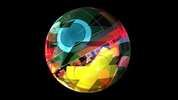 回転球上の幾何学的形状や元素で作られた抽象的な組成 — ストック動画