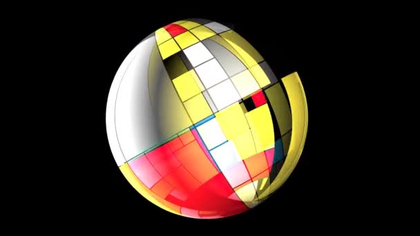 Coloridos Rectángulos Estilo Mondriano Girando Esfera — Vídeos de Stock