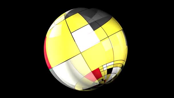 球面上に回転するカラフルな長方形のモンドリアン式 — ストック動画