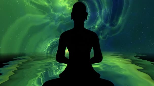 Monge Budista Meditação Pose Contra Fundo Energia — Vídeo de Stock