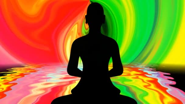 Buddhistisk Munk Meditation Posera Mot Energi Bakgrund — Stockvideo