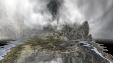 Suya yansıyan gerçeküstü dağlar ve sis