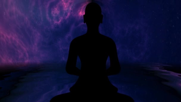 Buddhistischer Mönch Meditationspose Vor Energetischem Hintergrund — Stockvideo