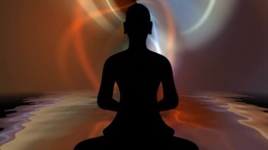 Meditasyondaki Budist keşiş enerji arka planına karşı poz veriyor