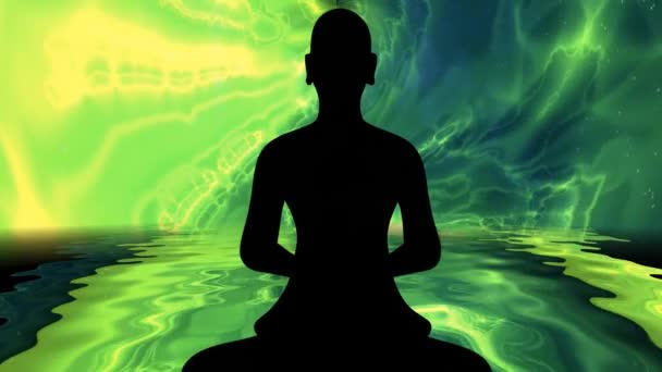 Buddhist Monk Meditation Pose Energy Background — Stock Video