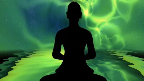 Monaco Buddista Meditazione Posa Sullo Sfondo Energia — Video Stock