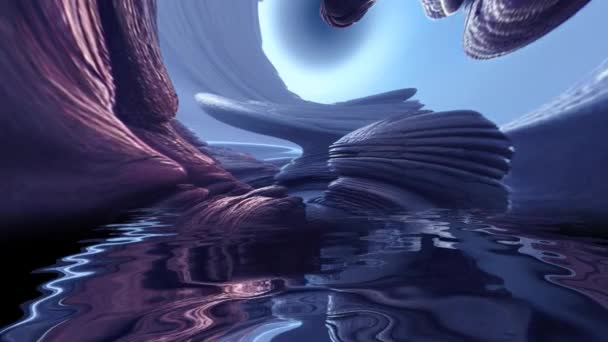 Scène Extraterrestre Déformée Surréaliste Reflétée Dans Eau — Video