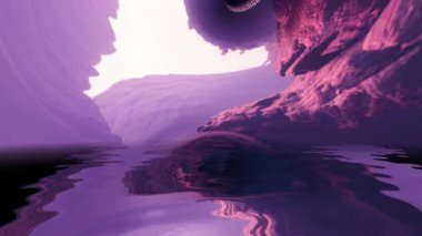 Gerçeküstü çarpık uzaylı sahnesi suya yansıyor.