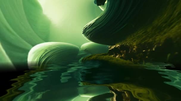 超现实扭曲的异形场景反映在水中 — 图库视频影像