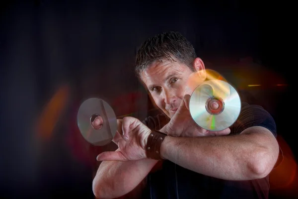 Dj verschiebt cd für sfx — Stockfoto