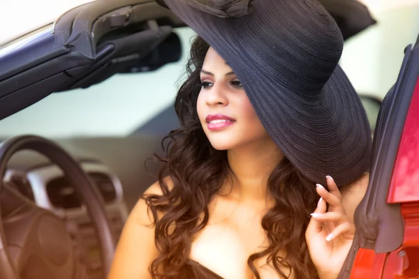 Young Glamorous Woman Wearing Black Floppy Hat — Stock Photo, Image