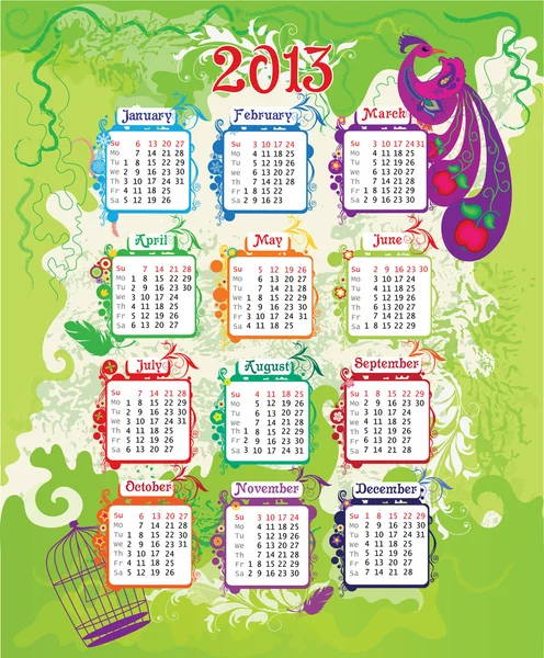 Calendar with beautiful bird — Stock Vector