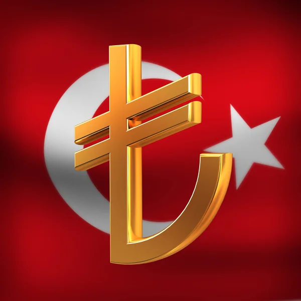 Lira turca sobre fondo de bandera —  Fotos de Stock