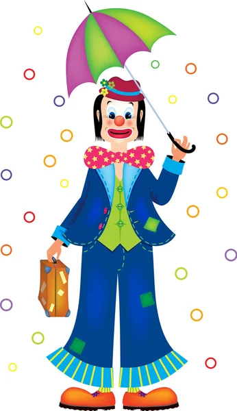 Clown con ombrello — Vettoriale Stock