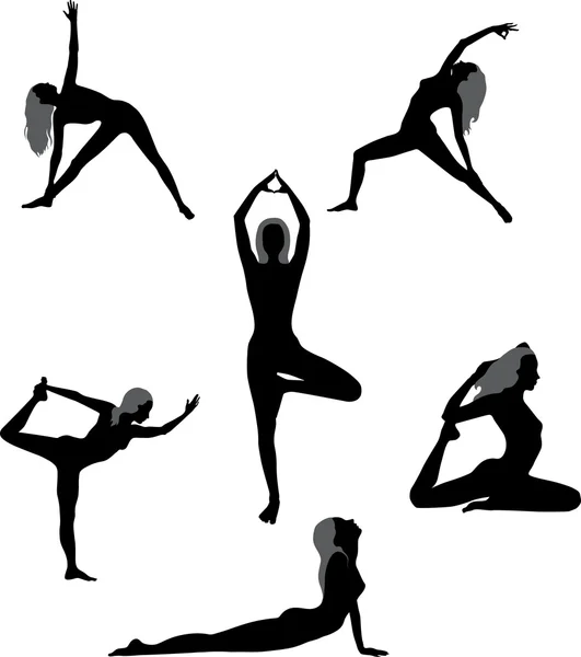 Set silhouetten yoga asans — Stockvector