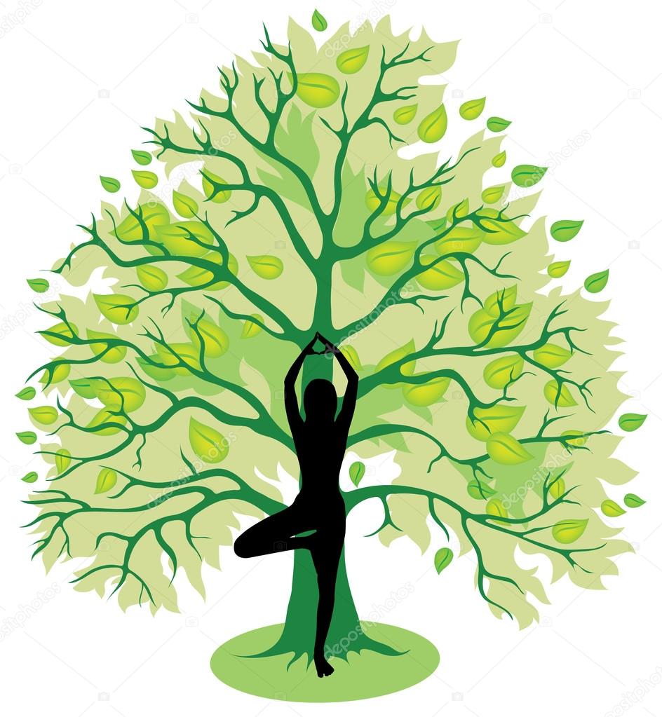 Tree Yoga Logo Silhouette Person Meditation Stock Vector (Royalty