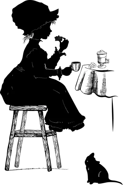 Mädchen mit Kaffee und Kuchen — Stockvektor