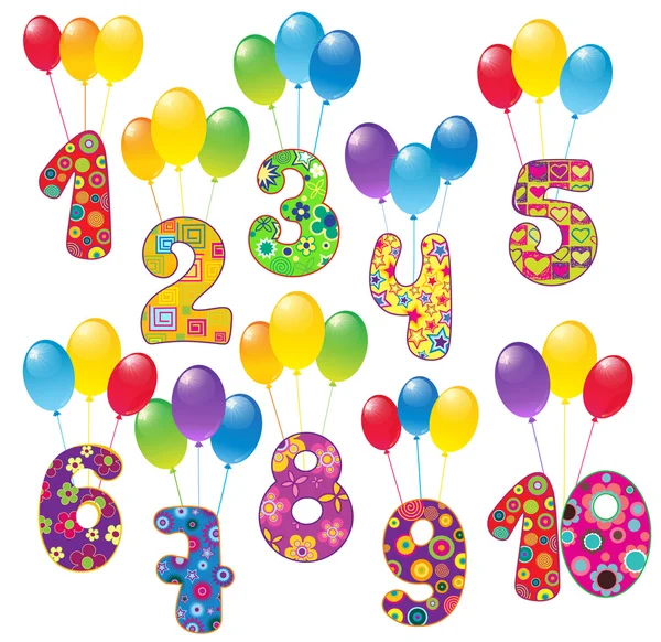 Χαριτωμένο αριθμούς με μπαλόνια — Διανυσματικό Αρχείο