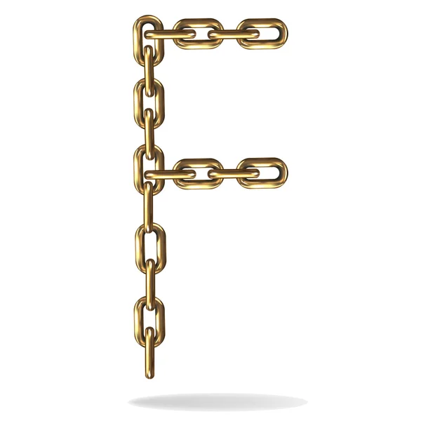 Векторная иллюстрация буквы F из золотой цепочки на белом фоне — стоковый вектор
