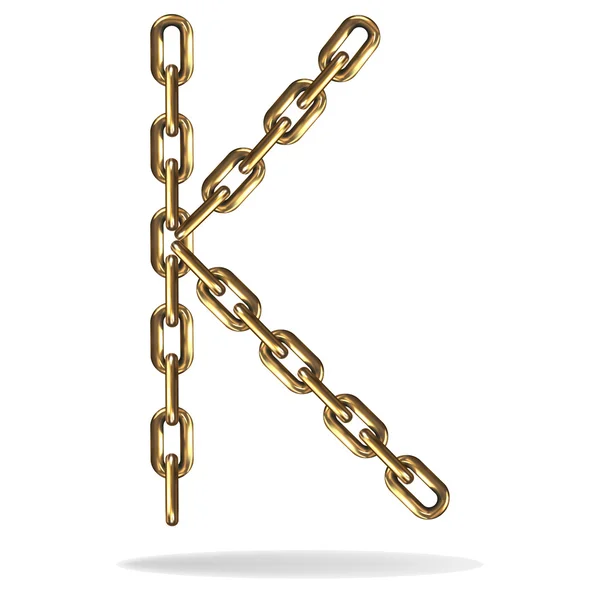 Vector Ilustración de una letra K de una cadena de oro sobre un fondo blanco — Vector de stock