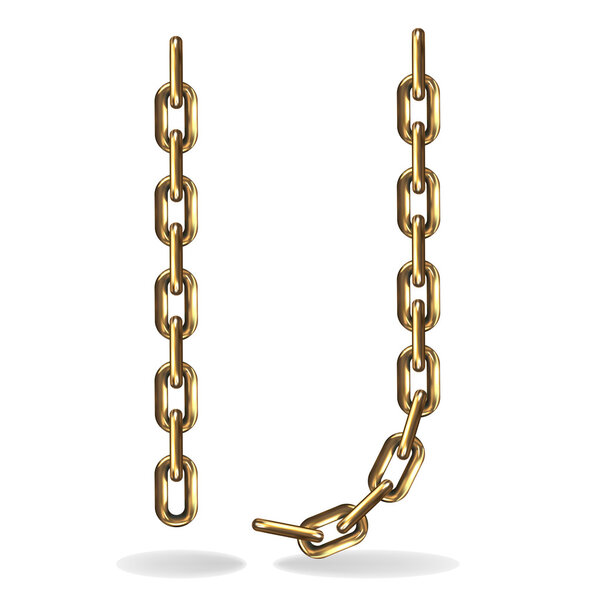 Векторная иллюстрация букв I, J из золотой цепочки на белом фоне
